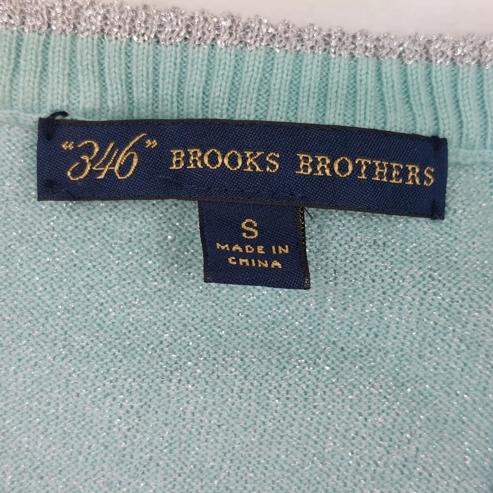 BROOKS BROTHERS 346 WOMENS BLUE AND SILVER METALLIC THREAD V-NECK SWEATER SIZE S - Picture 2 of 8